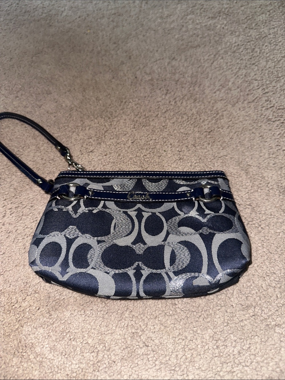 Coach Navy and Silver Signature Wristlet